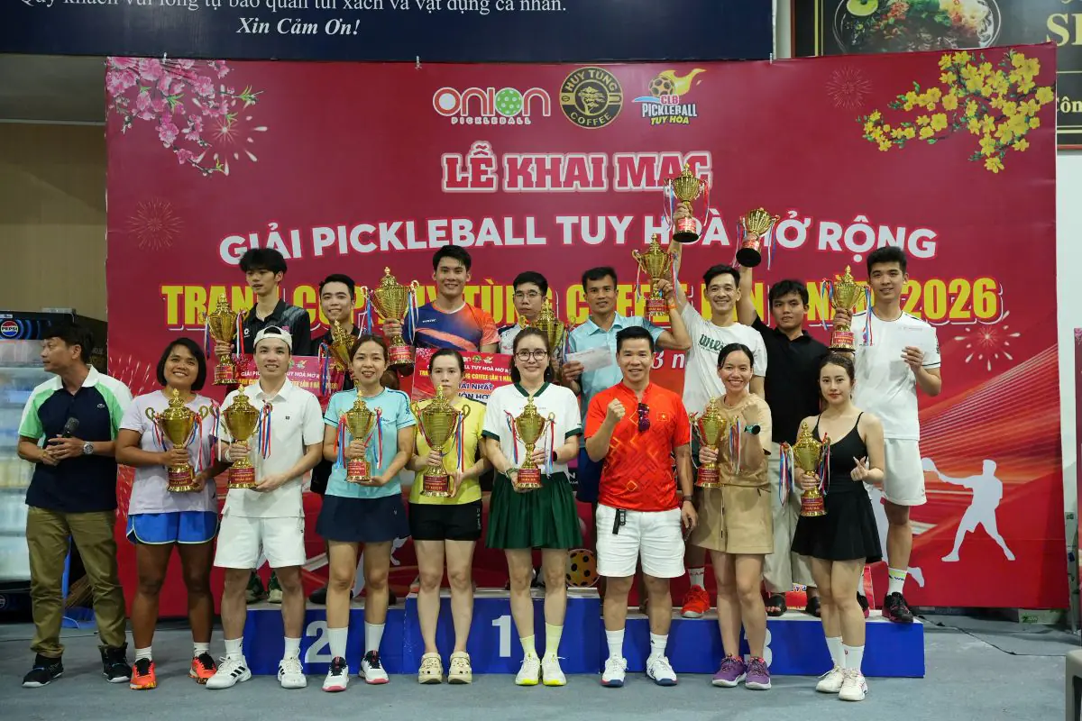 60 cặp vận động viên Giải Pickleball Tuy Hòa Mở Rộng Tranh Cup Huy Tùng Coffee Lần 1/2026