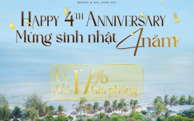 Đánh dấu cột mốc 04 năm rực rỡ trên hành trình mang đến những trải nghiệm nghỉ dưỡng tinh tế, Fleur de Lys Resort & Spa Long Hải chính thức công bố chương trình ưu đãi lớn nhất trong năm